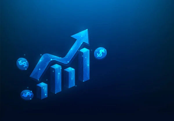 Business Graph Investment Arrow Achievement Target Digital Technology Blue Background — Stock Vector