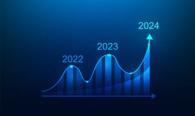 İş grafiği ticareti mavi arka planda 2024 yatırım artışı. grafik ok büyümesi dijital teknoloji. vektör çizimi fantastik tasarım.