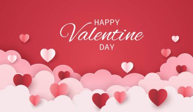 Pembe arka planda kalpler ve bulutlar olan mutlu sevgililer günleri. Sevgililer Günü tebrik kartına bayılıyorum. metin için boşluk kopyala.