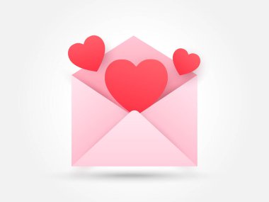 Kırmızı kalp aşkı ve mesaj beyaz arka planda. Mektupta aşk emojisi. Sevgililer Günü 'nün sembolü. Aşk mektupları vermek. Düz stil modern tasarımda vektör illüstrasyonu.