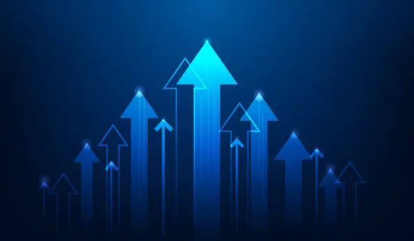 Gráfico Flecha Negocio Tecnología Crecimiento Bursátil Fondo Azul Inversión Empresarial — Vector de stock