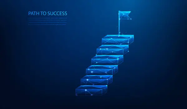 Negocio Paso Logro Camino Éxito Estrategia Azul Segundo Plano Escalera — Archivo Imágenes Vectoriales