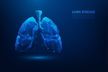 Akciğer hastalıkları bilimi tıp teknolojisi mavi arka planda düşük polyester telgraf. Tıp bilimi konsepti. vektör çizimi fantastik tasarım.
