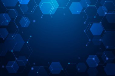 Tıp bilimi altıgen hattı ve mavi arka planda nokta. Vektör çizimi fantastik tasarım. Boşluk metin merkezini kopyala.