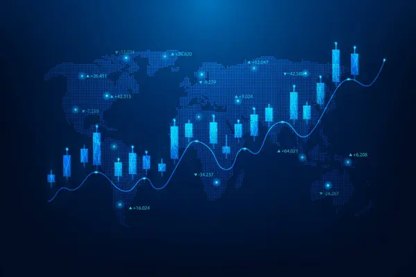 Şletme Finans Yatırım Kar Grafiği Harita Teknolojisi Grafiğinde Küresel Piyasada — Stok Vektör