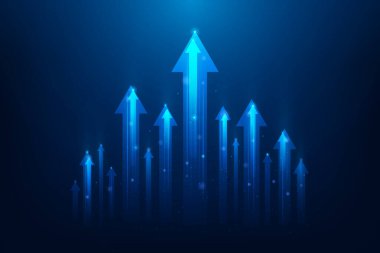 Borsa ticaret teknolojisinin yatırım ok grafiği. Ticaret eğilimi ekonomi grafik stratejisi. Piyasa grafiği kar parası. Vektör illüstrasyonu yüksek teknoloji.