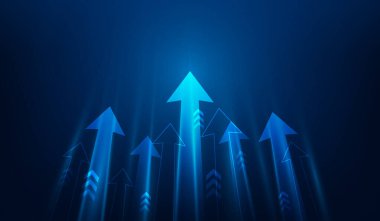 iş oku yukarı ve hedef teknoloji arka planına ilerleyin