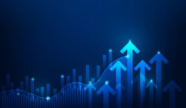 business Arrow grafik büyümesi ve borsa yatırımları. trend ticareti yatırım analisti. Vektör illüstrasyonu fantastik teknoloji.