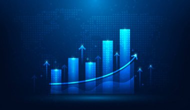 İşletme stratejisi borsa büyümesi finans artışı grafiği. Vektör illüstrasyonu fantastik teknoloji. ok yukarı yatırım.