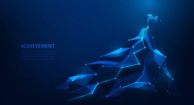 Büyünün zirveye ulaşma yolu. Başarının hedefleri ve hırsları. Görev tamamlandı. Vektör illüstrasyonu fantastik düşük poli kablo çerçevesi.