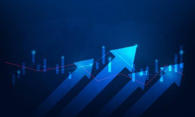 Hisse senedi piyasası yatırım artışı küresel teknoloji geçmişi. İş trendi ekonomisi. Vektör illüstrasyonu fantastik teknoloji