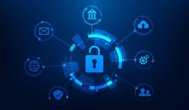 Anahtar dijital siber güvenlik teknolojisi geçmişi. Vektör illüstrasyonu fantastik teknoloji.