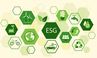 Çevresel EG simgesi sürdürülebilir gelişim geçmişi. Çevresel Sosyal ve Yönetim. Dünyayı kurtar kavramı. vektör düz tasarımı.