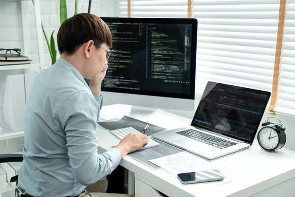 Male Programmer Programming Develop Program App Website Corporate While Working — Fotografia de Stock