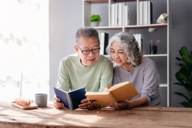 Üst düzey bir çift, birlikte kitap okuyup, kucaklaşıyorlar. Evde, oturma odasında eğleniyorlar..