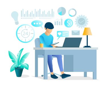 İniş sayfası, el ilanları, bilgi grafikleri ve diğer Grafiksel Varlıklar-vektörü için elverişli akıllı telefon aracılığıyla iş ortaklarıyla tartışmanın illüstrasyonu