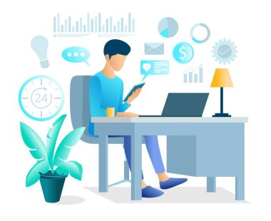 İniş sayfası, el ilanları, bilgi grafikleri ve diğer Grafiksel Varlıklar-vektörü için elverişli akıllı telefon aracılığıyla iş ortaklarıyla tartışmanın illüstrasyonu