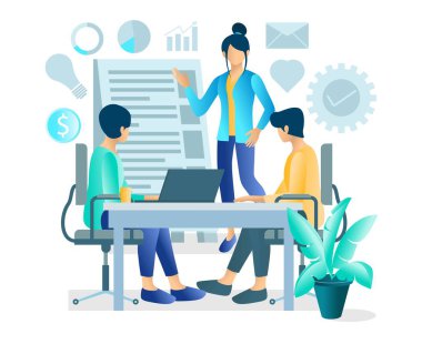 İniş sayfası, el ilanları, bilgi grafikleri ve diğer Grafiksel Varlıklar-vektörü için uygun müşteri ve ekip sunumunun gösterimi