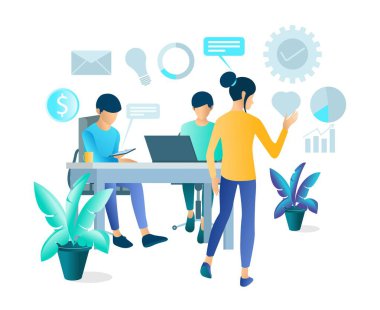 İniş sayfası, el ilanları, bilgi grafikleri ve diğer Grafiksel Varlıklar-vektörü için uygun müşteri ve ekip sunumunun gösterimi