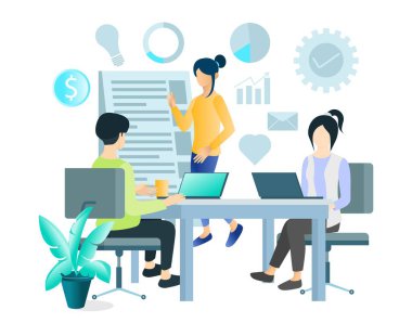 İniş sayfası, el ilanları, bilgi grafikleri ve diğer Grafiksel Varlıklar-vektörü için uygun müşteri ve ekip sunumunun gösterimi