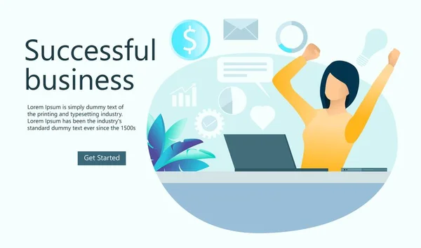 Illustration Happy Woman Seeing Successful Business Growth Suitable Landing Page — Stock Vector