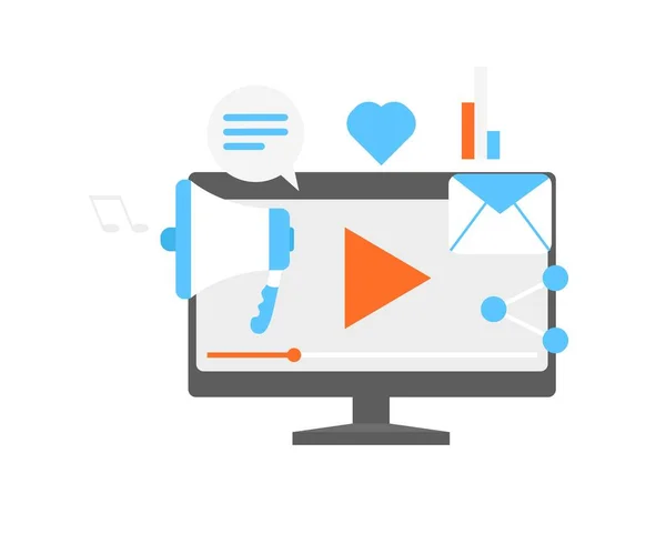 Illustratie Van Digitale Marketing Met Videostreaming Tutorial Sharing Geschikt Voor — Stockvector
