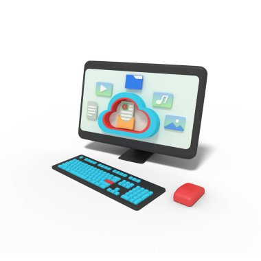 Bulut deposunda e- postanın 3d illüstrasyonu