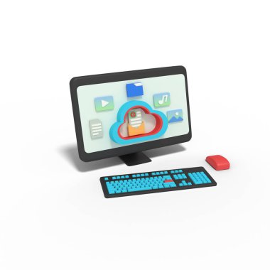 Bulut deposunda e- postanın 3d illüstrasyonu