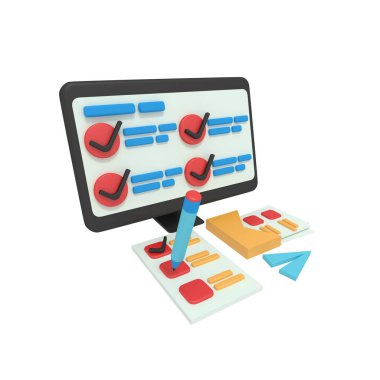 Kontrol listesi anket uygulamasının 3d illüstrasyonu