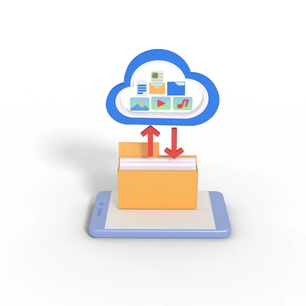 3d illustration of file transfer from folder to cloud storage