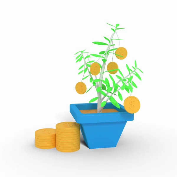 成長する金融植物の3Dイラスト — ストック写真