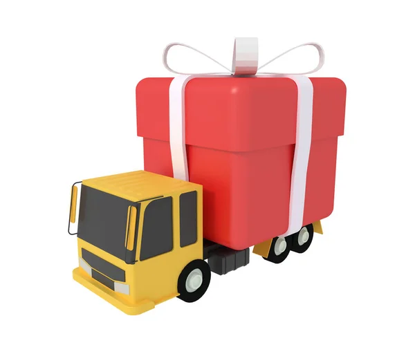 贈り物の配達とトラックのレンダリング3D — ストック写真