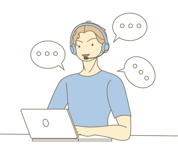Büroangestellte Mit Headset Gespräch Mit Kunden Kundenservice Call Center Hotline — Stockvektor