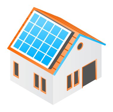 Çatıda güneş panelleri olan ev.