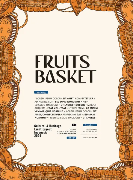 Frutta Verdura Secchio Cesto Illustrazione Sfondo Design — Vettoriale Stock