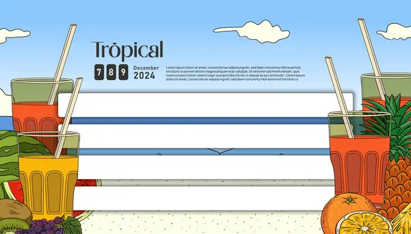Frutos Tropicais Ilustração Cartaz Layout Para Post Mídia Social — Vetor de Stock