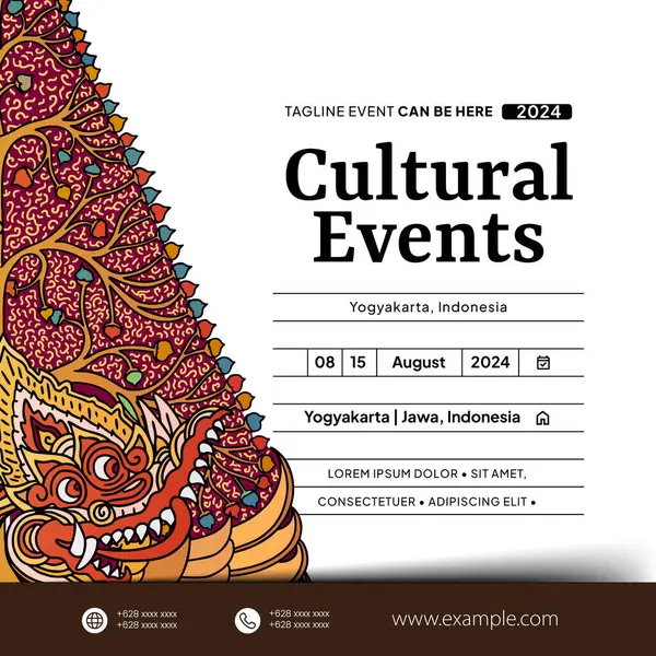 带有Wayang Kayon Gunungan插图的文化活动设计模板背景 — 图库矢量图片