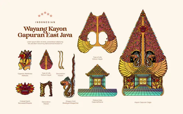 孤立的印度尼西亚Wayang Gunungan Kayon — 图库矢量图片