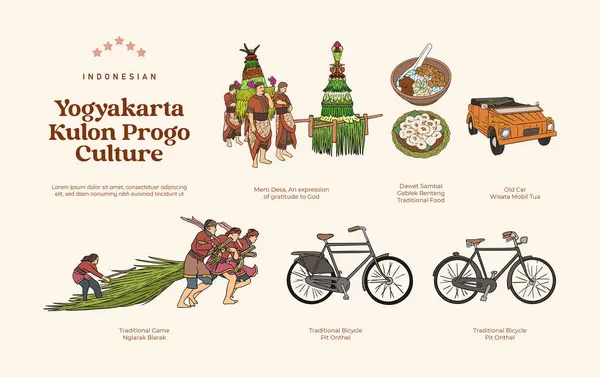 Isolato Indonesia Kulon Progo Cultura Disegnato Mano Illustrazione — Vettoriale Stock