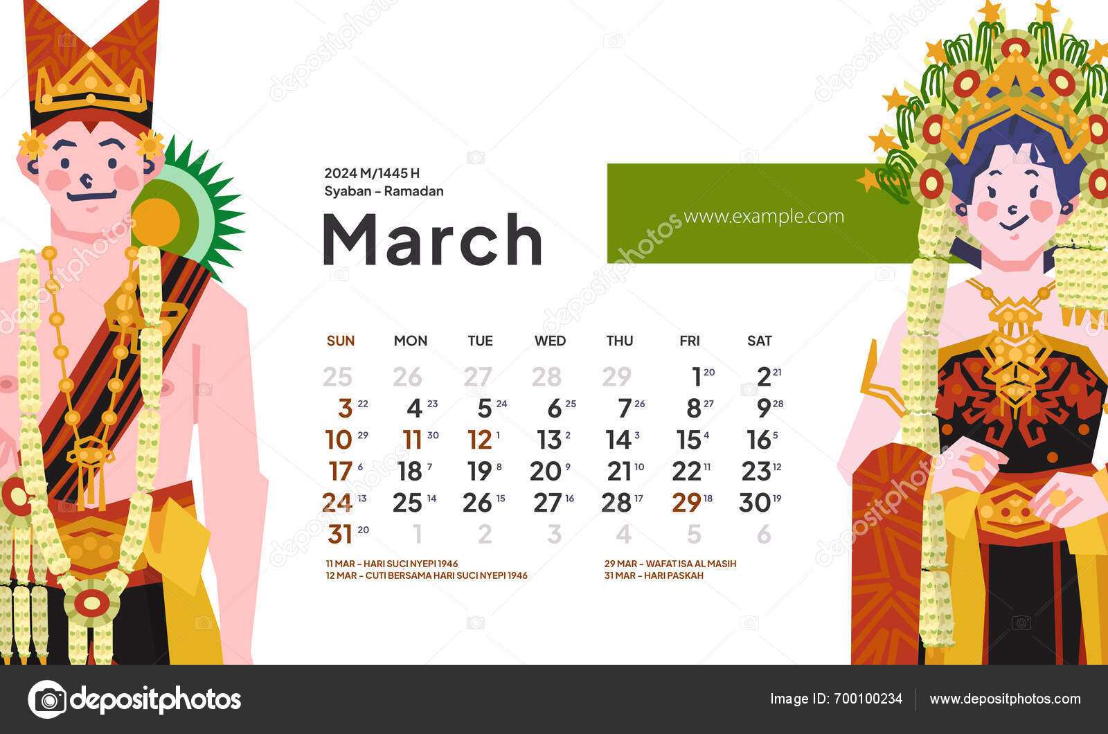 March 2024 Calendar Indonesia National Holiday Landscape Template