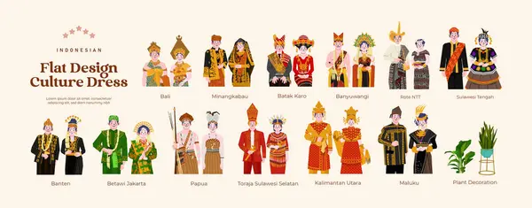 Vestido Novia Tradicional Aislado Disfraz Indonesia Cultura Diseño Plano — Vector de stock