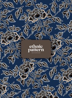 Etnik vintage çiçek desenli resimleme şablonu