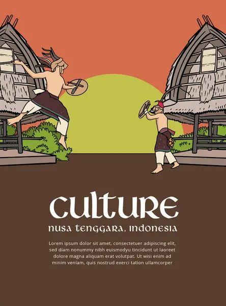Fondo Plantilla Diseño Evento Cultural Con Ilustración Indonesia Nusa Tenggara — Archivo Imágenes Vectoriales