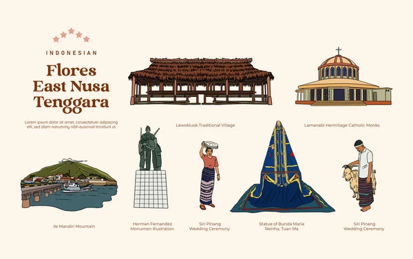 Izolovaná Východní Nusa Tenggara Indonésie Orientační Bod Ilustrace — Stockový vektor