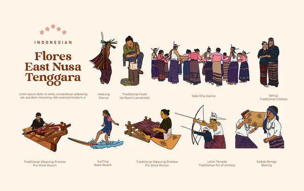Ilustración Aislada Cultura Indonesia Nusa Tenggara Del Este — Archivo Imágenes Vectoriales