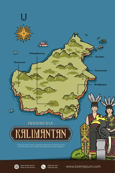 Kalimantan Indonésie Mapuje Ilustraci Návrh Indonésie Island — Stockový vektor