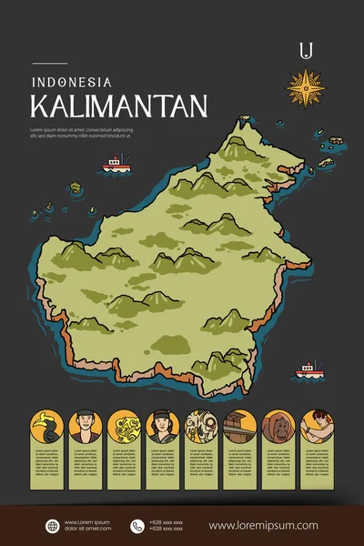 Kalimantan Indonésie Mapuje Ilustraci Návrh Indonésie Island — Stockový vektor