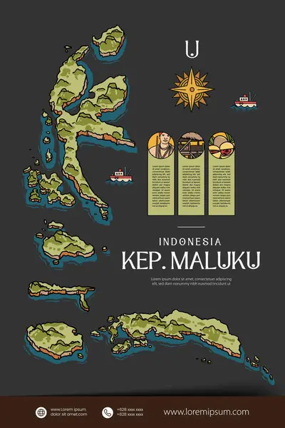 Maluku Indonesia Kaart Illustratie Indonesië Eiland Ontwerp Layout — Stockvector