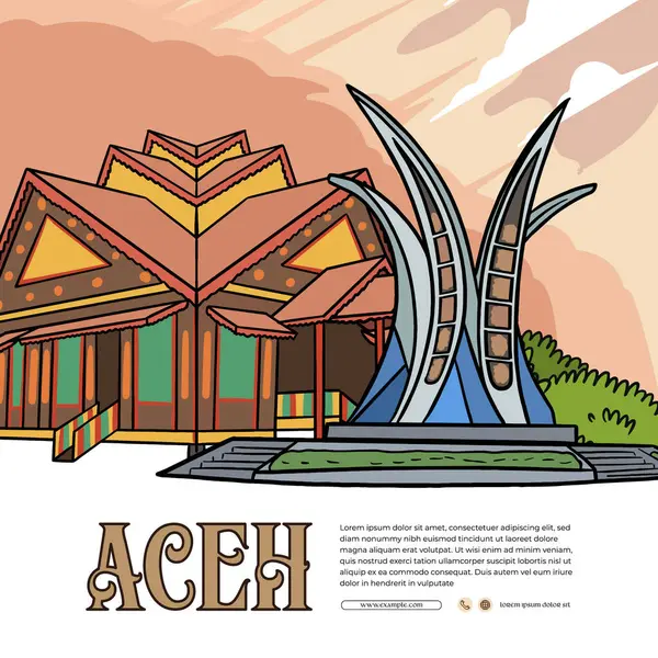 Шаблон Социальной Сети Туризма Иллюстрацией Культуры Ачех — стоковый вектор