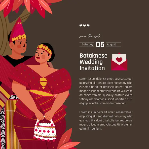 Tradicional Vestido Novia Bataknese Diseño Diseño Ilustración Para Invitación Estilo — Archivo Imágenes Vectoriales